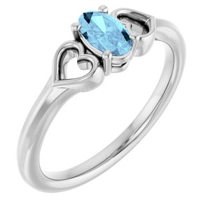 14K White Gold Natural Aquamarine Youth Heart Ring
