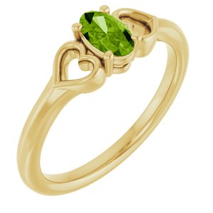 14K Yellow Gold Natural Peridot Youth Heart Ring