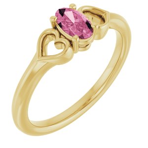14K Yellow Gold Natural Pink Tourmaline Youth Heart Ring
