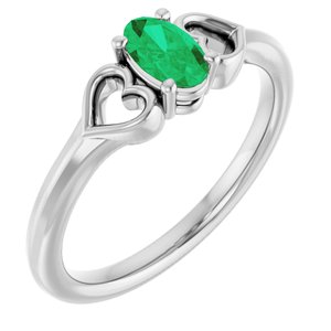Sterling Silver Lab-Grown Emerald Youth Heart Ring