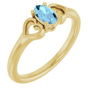 14K Yellow Gold Natural Aquamarine Youth Heart Ring