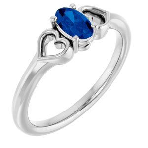 14K White Gold Natural Blue Sapphire Youth Heart Ring