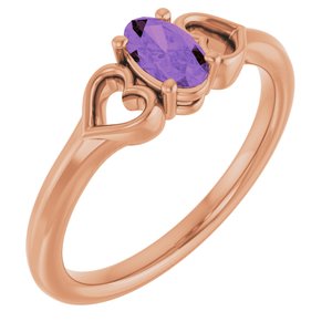 14K Rose Gold Natural Amethyst Youth Heart Ring