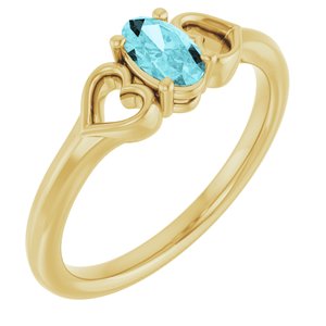14K Yellow Gold Natural Blue Zircon Youth Heart Ring