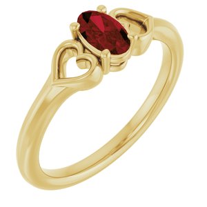 14K Yellow Gold Natural Mozambique Garnet Youth Heart Ring