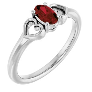 14K White Gold Natural Mozambique Garnet Youth Heart Ring