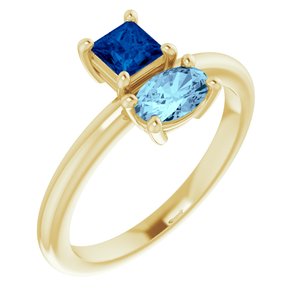 14K Yellow Gold Natural Blue Sapphire & Natural Aquamarine Ring