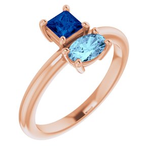 14K Rose Gold Natural Blue Sapphire & Natural Aquamarine Ring