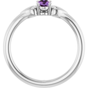 14K White Gold Natural Amethyst Youth Heart Ring