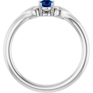14K White Gold Lab-Grown Blue Sapphire Youth Heart Ring