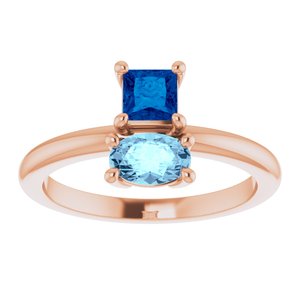 14K Rose Gold Natural Blue Sapphire & Natural Aquamarine Ring