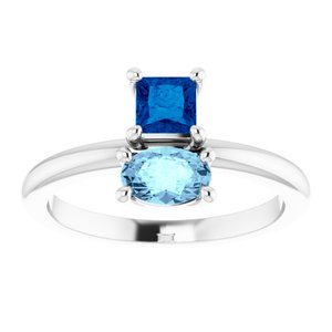 Sterling Silver Natural Blue Sapphire & Natural Aquamarine Ring