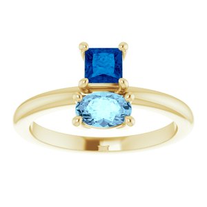 14K Yellow Gold Natural Blue Sapphire & Natural Aquamarine Ring