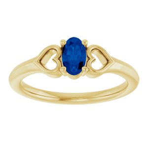 14K Yellow Gold Lab-Grown Blue Sapphire Youth Heart Ring