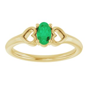 14K Yellow Gold Natural Emerald Youth Heart Ring