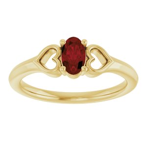 14K Yellow Gold Natural Mozambique Garnet Youth Heart Ring