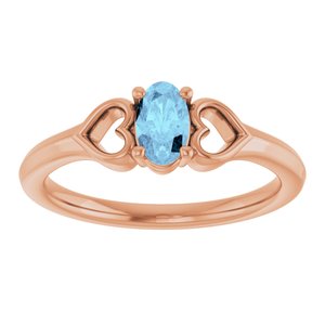 14K Rose Gold Natural Aquamarine Youth Heart Ring