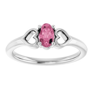 Sterling Silver Natural Pink Tourmaline Youth Heart Ring