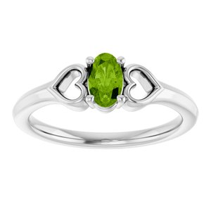 14K White Gold Natural Peridot Youth Heart Ring