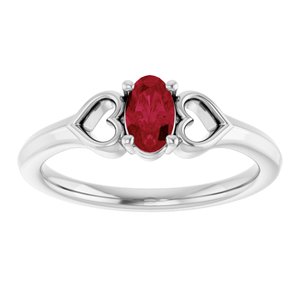 14K White Gold Natural Ruby Youth Heart Ring