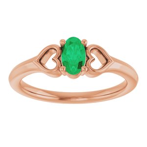 14K Rose Gold Natural Emerald Youth Heart Ring