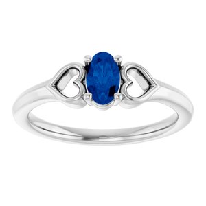 14K White Gold Natural Blue Sapphire Youth Heart Ring