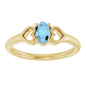 14K Yellow Gold Natural Aquamarine Youth Heart Ring