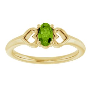 14K Yellow Gold Natural Peridot Youth Heart Ring