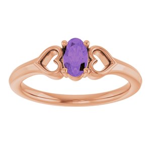 14K Rose Gold Natural Amethyst Youth Heart Ring