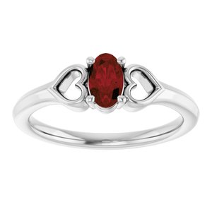 14K White Gold Natural Mozambique Garnet Youth Heart Ring