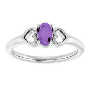 14K White Gold Natural Amethyst Youth Heart Ring