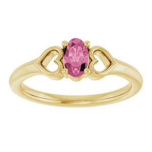 14K Yellow Gold Natural Pink Tourmaline Youth Heart Ring