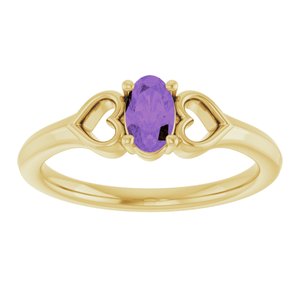 14K Yellow Gold Natural Amethyst Youth Heart Ring