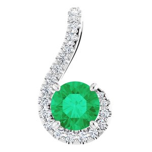 14K White Gold Natural Emerald & 1/6 CTW Natural Diamond Pendant