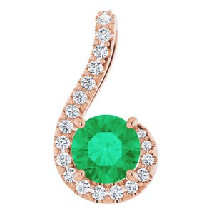 14K Rose Gold Natural Emerald & 1/6 CTW Natural Diamond Pendant
