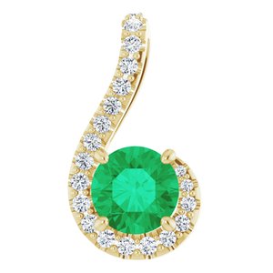 14K Yellow Gold Natural Emerald & 1/6 CTW Natural Diamond Pendant