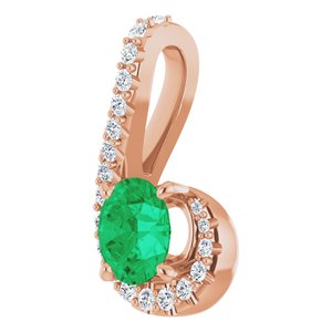 14K Rose Gold Natural Emerald & 1/6 CTW Natural Diamond Pendant