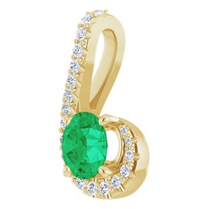 14K Yellow Gold Natural Emerald & 1/6 CTW Natural Diamond Pendant