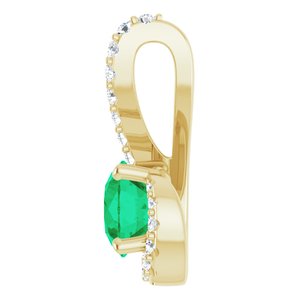 14K Yellow Gold Natural Emerald & 1/6 CTW Natural Diamond Pendant