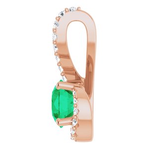 14K Rose Gold Natural Emerald & 1/6 CTW Natural Diamond Pendant