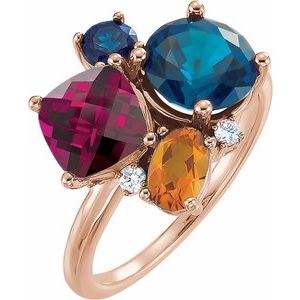14K Rose Gold Natural Multi-Gemstone & .05 CTW Natural Diamond Ring