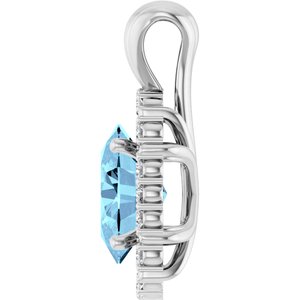 14K White Gold Natural Aquamarine & 1/6 CTW Natural Diamond Pendant
