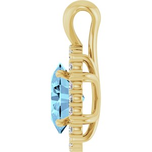 14K Yellow Gold Natural Aquamarine & 1/6 CTW Natural Diamond Pendant
