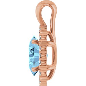 14K Rose Gold Natural Aquamarine & 1/6 CTW Natural Diamond Pendant