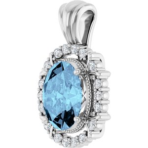 14K White Gold Natural Aquamarine & 1/6 CTW Natural Diamond Pendant