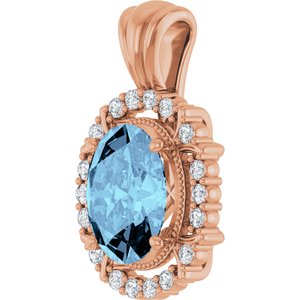 14K Rose Gold Natural Aquamarine & 1/6 CTW Natural Diamond Pendant