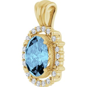 14K Yellow Gold Natural Aquamarine & 1/6 CTW Natural Diamond Pendant