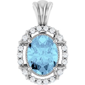 Platinum Natural Aquamarine & 1/6 CTW Natural Diamond Pendant