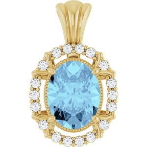 14K Yellow Gold Natural Aquamarine & 1/6 CTW Natural Diamond Pendant