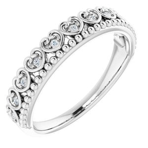 Sterling Silver .04 CTW Natural Diamond Stackable Beaded Heart Ring